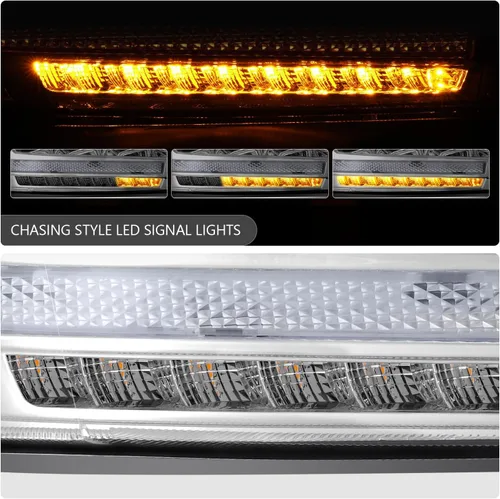 Vista 6 de DNA MOTORING Par de faros LED compatibles con Ram 1500 2500 3500 13-18, luces de proyector de haz alto y doble bajo, LED Switchback, cromado