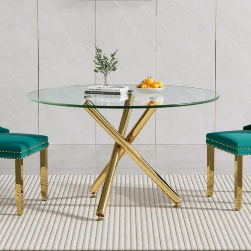 Vista 21 de SSLine - Mesa de comedor redonda moderna de cristal de 43.3 pulgadas para 4