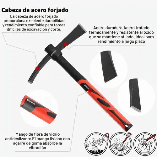 Vista 3 de INTERTOOL Azadón Cortador Pequeño – Herramienta de Jardín de Acero Forjado de 1.5 lb para Deshierbe, Excavación, Camping - Mango Antideslizante