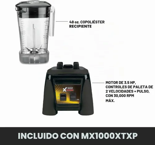 Vista 3 de Licuadora Waring Comercial MX1000XTXP de 3,5 CV con interruptores de paleta, función de pulso y un recipiente de copoliéster libre de BPA de 48