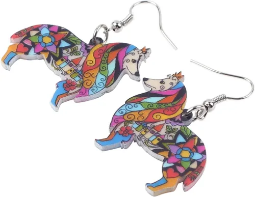 Vista 2 de BONSNY Dog Collection Border ROUGH COLLIE - Aretes colgantes de acrílico para mujer