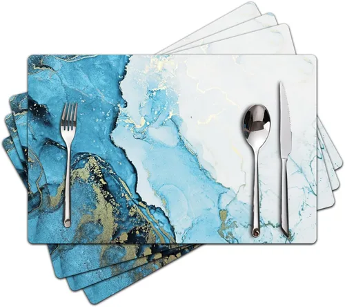 Vista 11 de Juego de 4 manteles individuales de cuero sintético con efecto mármol - Manteles individuales resistentes al calor para mesa de comedor