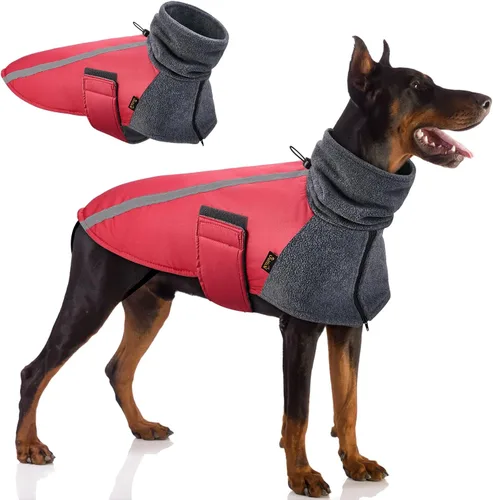 Vista 11 de SlowTon - Abrigo de invierno para perro, cálida chaqueta para perritos para exteriores con forro polar y bufanda de cuello de tortuga, chaleco