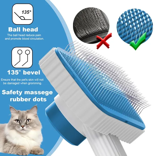 Vista 2 de Cepillo para gatos, cepillo de gato para gatos de pelo largo o corto, quita el pelo suelto y las alfombrillas, los pasadores redondeados reducen
