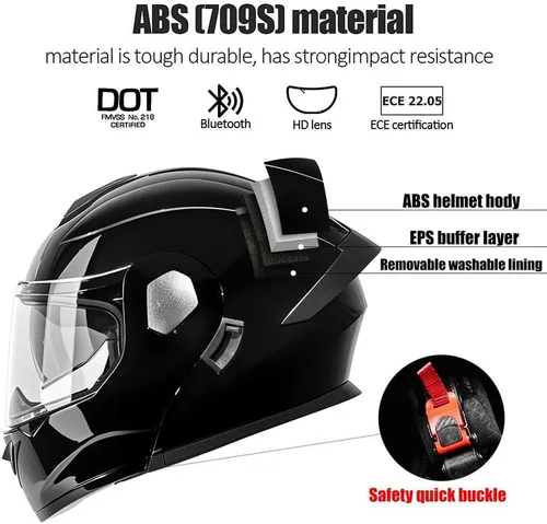 Vista 2 de Casco modular de motocicleta Bluetooth aprobado por DOT con visera solar integrada, doble escudo antivaho y sistema de ventilación múltiple