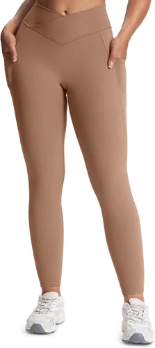 Vista 14 de Aoxjox Trinity - Pantalones de yoga de cintura alta con bolsillos para mujer, control de abdomen, cintura cruzada, leggings de entrenamiento suaves
