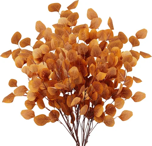 Vista 9 de Sggvecsy 6 Pcs Hojas de Eucalipto Tallos de Eucalipto Artificial Hojas Largas de Dólar Plateado Ramas de Hojas Falsas Eucalipto de Seda Artificial