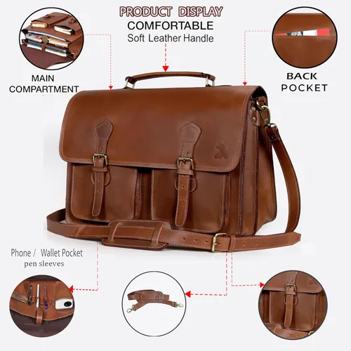 Vista 5 de Leather Messenger Bag For Men, Vintage Handmade Laptop Briefcase and Shoulder Bag for Men