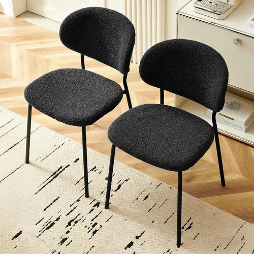 Vista 3 de Homedot Juego de 2 sillas de comedor tapizadas negras, modernas sillas de cocina de mediados de siglo tapizadas con cojín acolchado para comedor