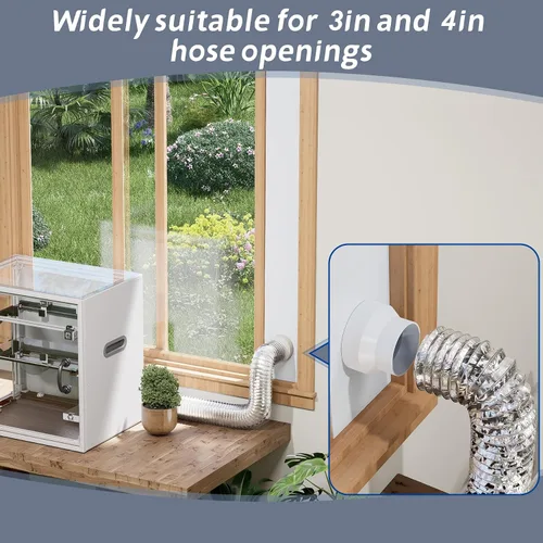 Vista 8 de Kit de ventilación de ventana Flamorrow con cubierta exterior Compatible con manguera de 3" y 4", paneles ajustables de sello de ventilación