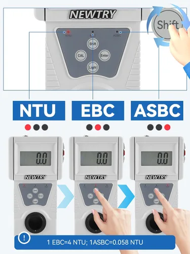 Vista 4 de NEWTRY Medidor de turbidez, 0-200NTU Turbidímetro portátil de mano con soluciones de calibración, cumple con ISO7027, medidor de turbidez portátil