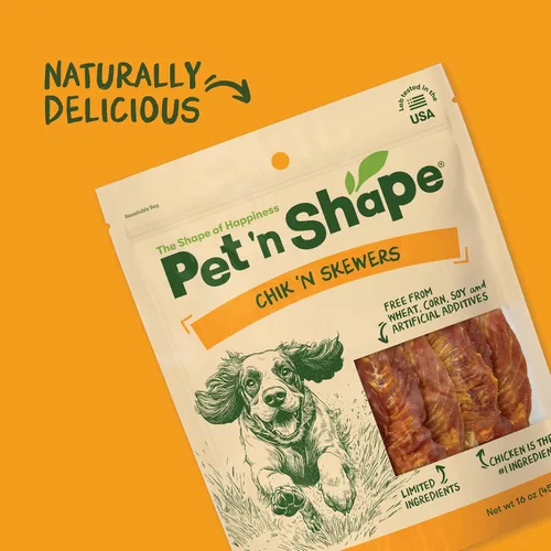Vista 6 de Pet 'n Shape Chik 'n Skewers - Golosinas masticables de cuero crudo envueltas en pollo para perros, 1 libra