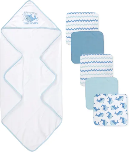 Vista 5 de Juego de toallas de baño con capucha para bebés y niños de 6 a 12 meses (azul tiburón mini)
