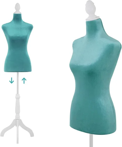 Vista 11 de Maniquí cuerpo vestido forma torso maniquí femenino 49.6-63.4 pulgadas maniquí con altura ajustable trípode de madera soporte para la exhibición