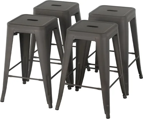 Vista 11 de FDW Taburetes de bar de metal, altura de mostrador, sillas de bar industriales, taburete de patio, taburete apilable sin espalda, taburetes de negro
