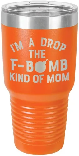 Vista 13 de I'M A DROP THE F BOMB KIND OF MOM Vaso negro de 30 onzas con popote y tapa superior deslizante Taza de viaje de acero inoxidable Comparar