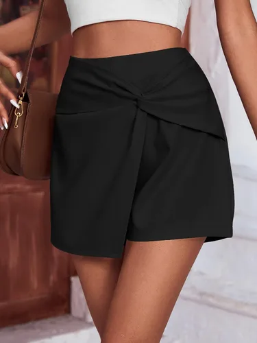 Vista 5 de WDIRARA Pantalones cortos de cintura alta con dobladillo asimétrico para mujer