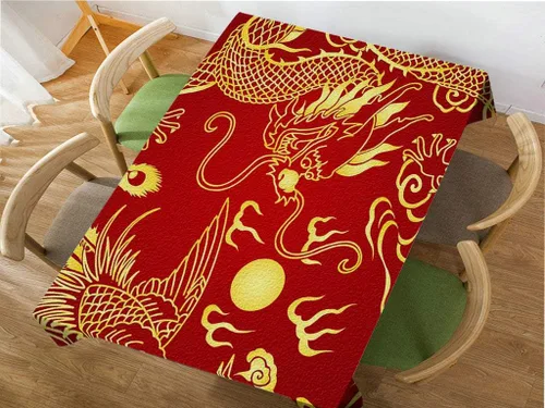 Vista 3 de Moslion Mantel rectangular decorativo con diseño de dragón chino para comedor, barbacoa, picnic, mesa de café, 60 x 84 pulgadas