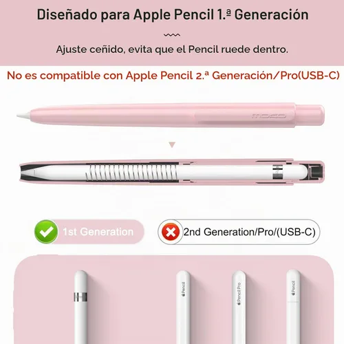 Vista 3 de Estuche con Soporte MoKo para Lápiz Apple 1ª Generación, Funda Protectora Retráctil para Lápiz iPad con Clip Resistente, Rosa A-Rosa