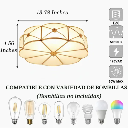 Vista 9 de Lámpara de techo empotrada de latón, lámpara de techo LED con 3 luces en forma de flor, pantalla de vidrio esmerilado, luz moderna cerca de techo