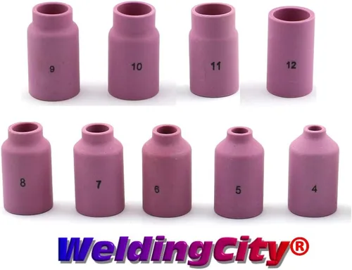 Vista 3 de WeldingCity Paquete de 10 vasos de cerámica con lente de gas de alúmina 54N14 (#8, 1/2") para soplete de soldadura TIG Serie 17, 18 y 26