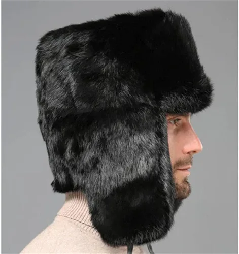 Vista 6 de Sombrero de invierno cálido y resistente al viento para hombre, de piel sintética, suave y térmica, para caza, esquí, senderismo, sombrero de nieve