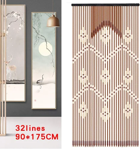 Vista 2 de 32 hebras de madera natural con cuentas de madera para colgar, divisor decorativo hecho a mano, bohemio, de madera con cuentas, 35.4 x 68.9 pulgadas