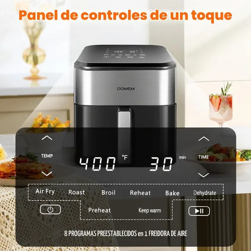 Vista 5 de Freidora de aire de gran capacidad de 6.2 cuartos de galón de 1500 W con cesta antiadherente, freidora de aire multifunción 8 en 1 con preajuste