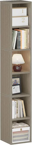 Vista 14 de ALISENED Estantería estrecha de 6 niveles de 70.8 pulgadas de alto, estantería de esquina de madera con 6 estantes, organizador de almacenamiento