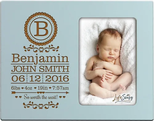 Vista 7 de LifeSong Milestones Marco de fotos personalizado con monograma de anuncio de nacimiento de bebé para niños y niñas recién nacidos, marco de fotos