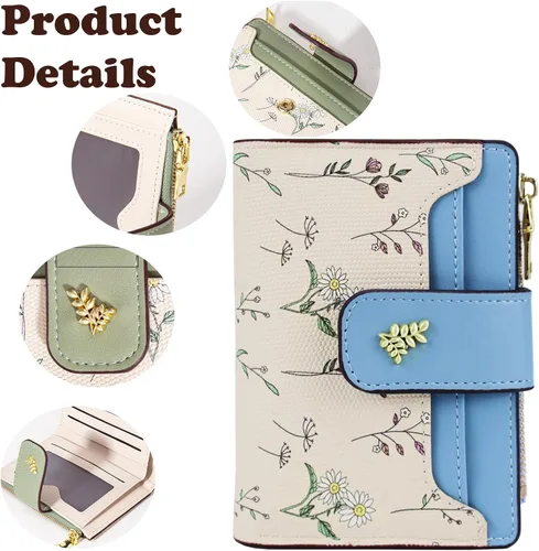 Vista 3 de Farcauo Cartera para Mujer delgada con Flores Kawaii, Carteras para Mujeres, Cartera Linda y delgada para Mujeres, Contemporáneo