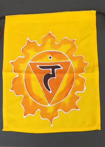 Vista 6 de Bandera tibetana de oración de chakras para colgar en la pared, decoración de meditación de yoga con 7 chakras, pintada con batik, tamaño XLG