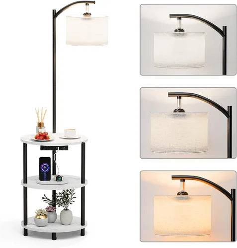 Vista 13 de Mesa auxiliar redonda pequeña, mesa decorativa ovalada de 3 niveles para espacios pequeños, mesita de noche de madera rústica y metal para sala