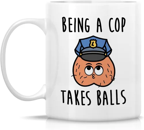 Vista 2 de Retreez Taza divertida para oficial de policía – Being A Cop Takes Balls – Tazas de café de cerámica de 11 onzas para profesionales del orden