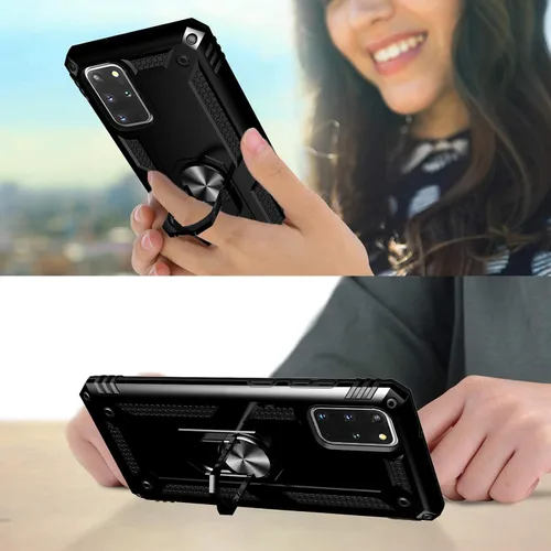Vista 2 de Androgate Funda para Samsung Galaxy S20 Plus con protectores de pantalla HD, soporte de anillo de metal de grado militar con soporte de soporte