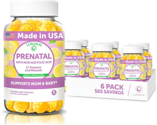Vista 13 de Lunakai Vitaminas prenatales 17 en 1 fabricadas en Estados Unidos para mujeres con hierro y ácido fólico, deliciosas gomitas prenatales diarias