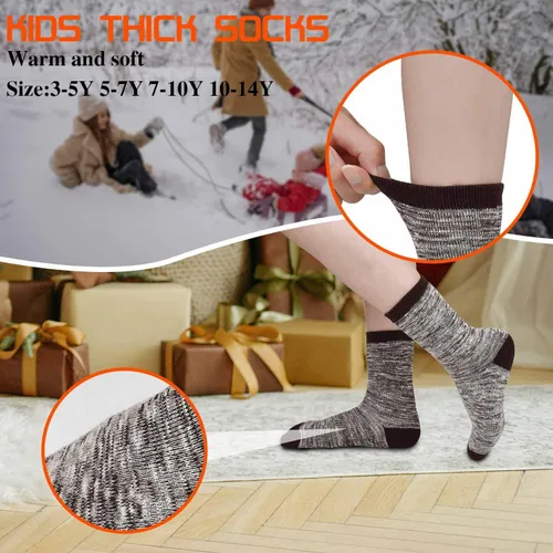 Vista 2 de Calcetines de invierno para niños, 6 pares de calcetines cálidos para niños y niñas, calcetines térmicos pesados y acogedores para niños de 3 a 14