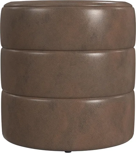 Vista 24 de HomePop Otomana redonda tapizada de piel sintética (sin tapa, solo asiento) HomePop Decoración para el hogar Pouf redondo para reposapiés – Piel