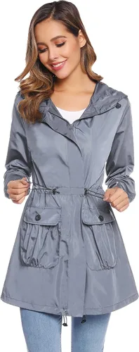 Vista 9 de Chaqueta impermeable para mujer casual ligera rompevientos con capucha para exteriores