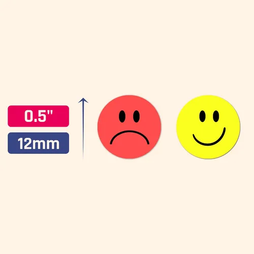 Vista 2 de 2000 calcomanías de emoción sonriente de comportamiento de cara triste feliz de 1/2", rojo/amarillo