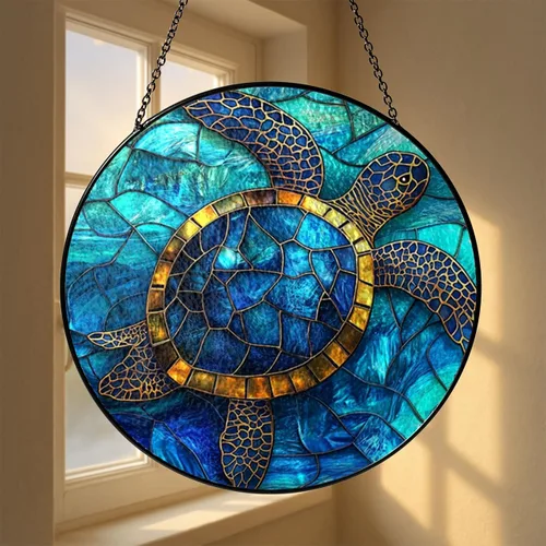 Vista 3 de Sea Turtle Sun Catcher Glass Window Ornament Nature Accent