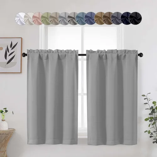 Vista 59 de Aqua Cafe - Juego de 2 paneles de cortinas opacas de 24 pulgadas de largo, con aislamiento térmico suave y sólido, para ventanas de baño, sótano