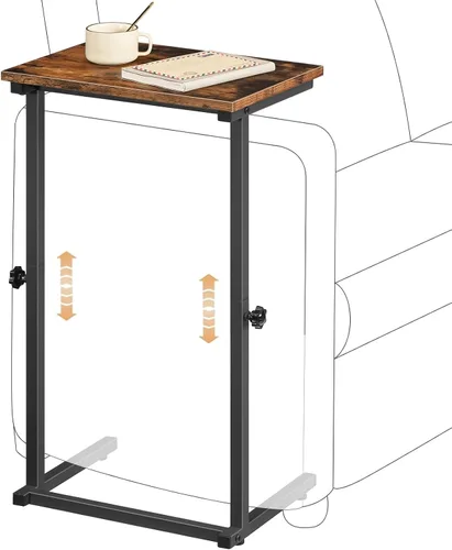 Vista 10 de HOOBRO Mesa auxiliar en forma de C, mesa auxiliar de sofá de altura ajustable, mesa deslizante debajo del sofá, mesa auxiliar en forma de C