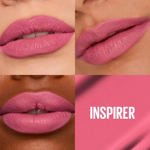 Vista 2 de Maybelline Super Stay Matte Ink - Lápiz labial líquido de tinta mate, color de alto impacto de larga duración, hasta 16 horas de uso, Inspirer, rosa