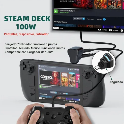 Vista 5 de 10Gbps USB3.0 tipo C macho a OTG dual tipo-A y tipo-C hembra divisor de alimentación y datos con ángulo compatible con Steam Deck portátil