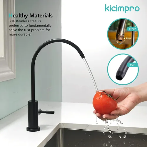 Vista 6 de Grifo de cocina Kicimpro de acero inoxidable con acabado negro mate RO, grifo de filtro de agua para fregadero de 0.59-1.37 pulgadas, grifo