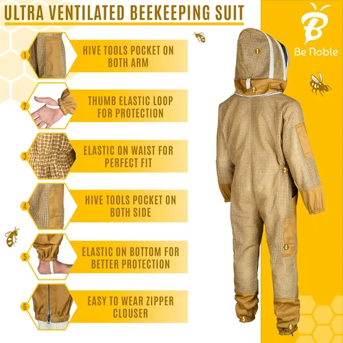 Vista 3 de Traje de apicultura profesional de 3 capas – Traje de abeja protector resistente para un manejo seguro y eficiente de la apicultura.