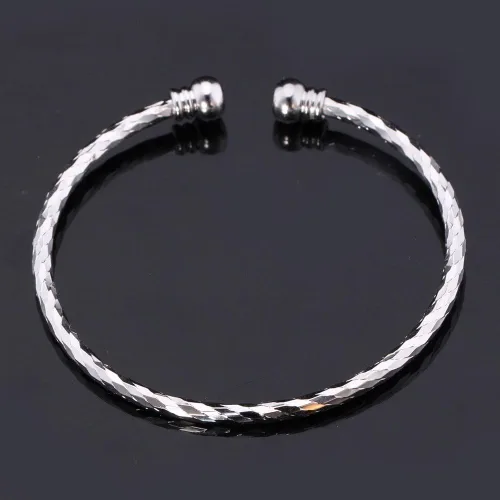 Vista 4 de U7 delicado brazalete de puño simple de platino bañado en oro real de 18K, joyería moderna.