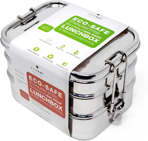 Vista 8 de ecozoi Lonchera Bento de acero inoxidable, 50 onzas, lonchera de 2 compartimentos con divisor extraíble y mini cápsula de salsa, a prueba de fugas
