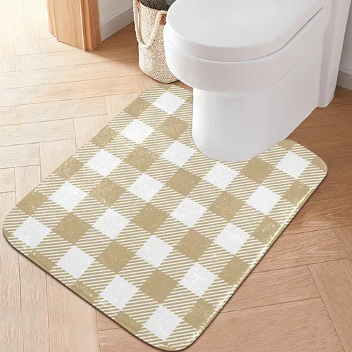 Vista 23 de Tapete de baño a cuadros de tablero de ajedrez, suave, absorbente, lavable, tapete de baño para piso de baño, tapete de baño antideslizante